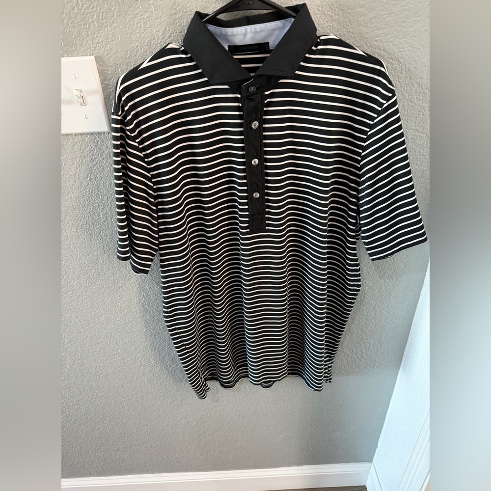 Greyson Black and White Striped Polo Shirt